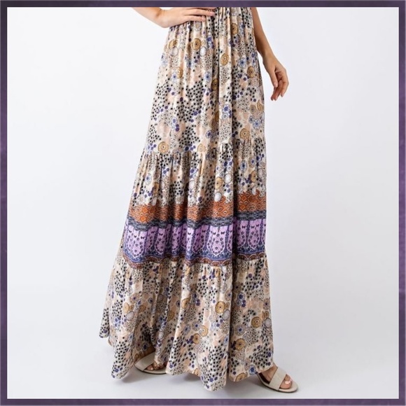 EASEL "Summer Dreams" Sexy Tiered Flowy Maxi Dress Smocked Waist Self-Tie Straps - Picture 7 of 15